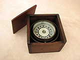 Mid 19th century gimbal mounted Mariners compass in mahogany case